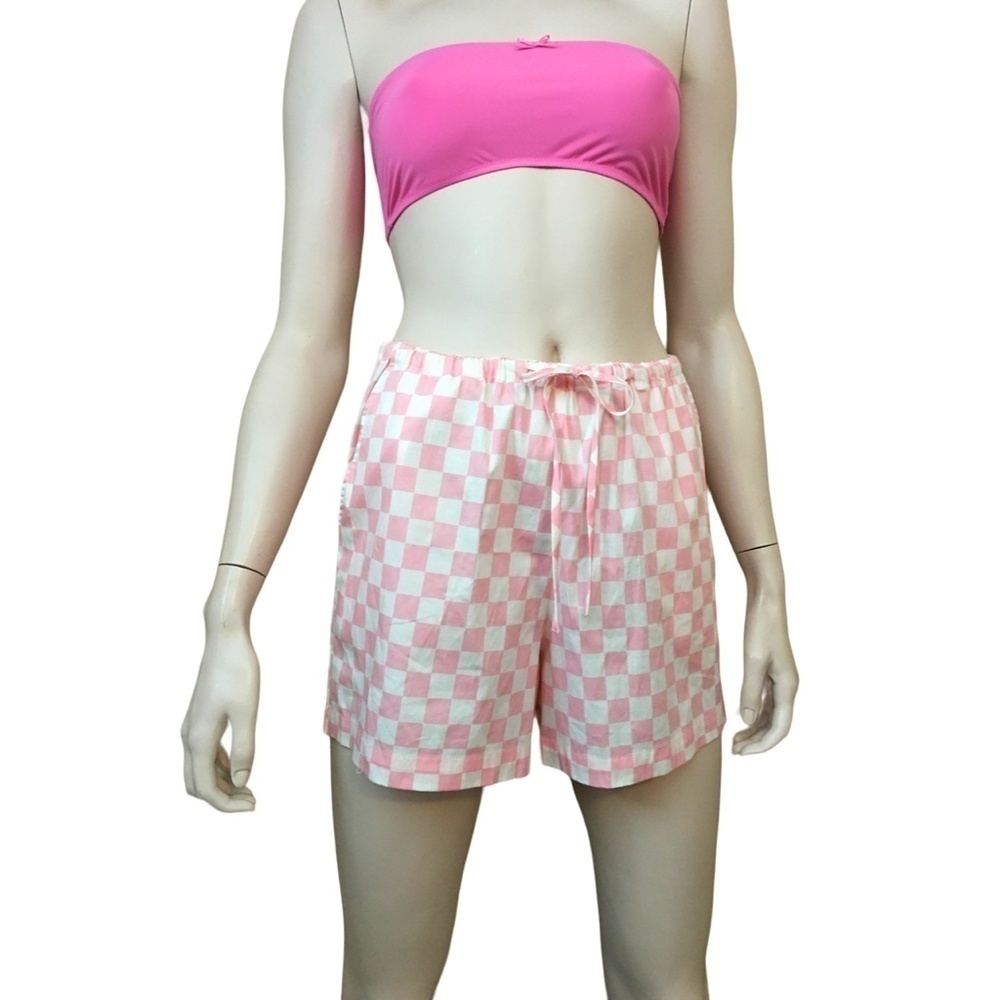 WAYF 98 Neko Drawstring Pink & White Checkered Cotton Shorts NWOT Beachy NWOT